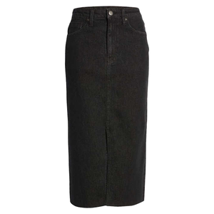 Jupes en jean noir délavé taille naturelle pour femmes, longues et droites, décontractées, pour l'hiver, avec fente avant, pour la vente en gros personnalisée - Product Image 1