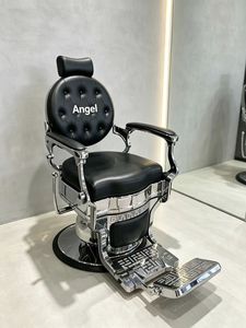 Fauteuil de barbier vintage avec dossier inclinable manuel, repose-pieds, revêtement en cuir PU capitonné, structure chromée robuste, pompe hydraulique - Product Image 5