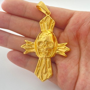 Yunnique – collier avec pendentif croix en forme de crâne, en acier inoxydable doré, style Punk gothique, bijoux à la mode pour hommes - Product Image 3