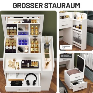 Table de toilette compacte 3-en-1 avec 5 tiroirs, miroir rabattable et grand espace de rangement pour le maquillage - MOQ 100 - Product Image 4