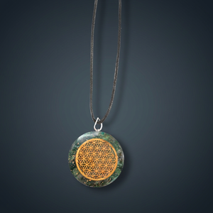 Circle Gemstone Pendulum With Golden Pendant-Gemstone Carved Art Collectible Inlay Feng Shui Art Craft - Product Image 2