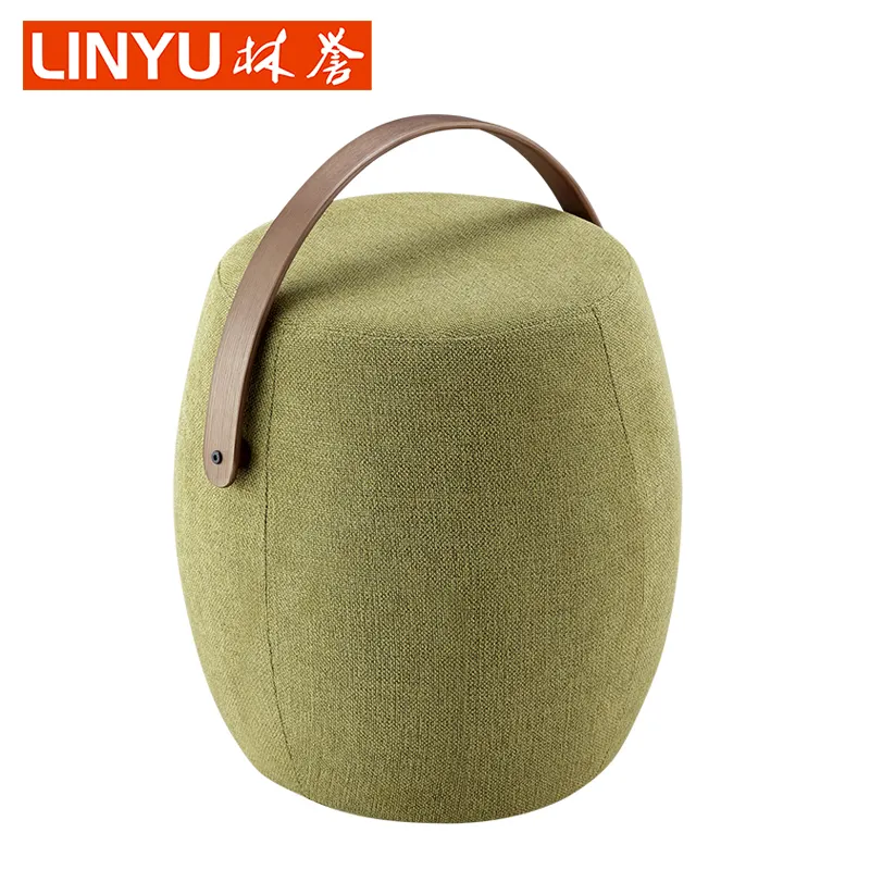 Modern Portable Round Stool, LA-23 upholstered fabric covered stool ottoman with Wood Handle, office furniture stool