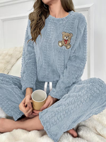 Pyjama d'hiver pour femme en flanelle douce et tricotée, confortable, respirant, à taille élastique, manches longues