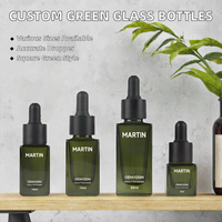 Personnalisation de flacons compte-gouttes carrés en verre vert de 5 ml/10 ml/15 ml/30 ml pour sérum cosmétique et huile essentielle, surface de pulvérisation épaisse de 2 mm