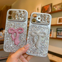 Coque de téléphone pour iPhone 17 Pro Max avec nœud en strass, paillettes scintillantes, protection de l'appareil photo, style coréen pour femmes, compatible iPhone 16 15