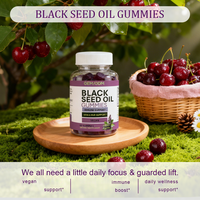 Gummies à l'huile noire 60 Vegan, complément alimentaire pour le soutien immunitaire, la peau et les cheveux, saveur cerise, OEM/ODM, étiquette privée, approvisionnement en vrac