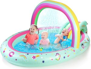 Piscina Inflable con Rociador de Agua, Juguete Acuático para Niños, con Toldo Arcoíris - Product Image 1