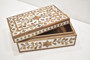 Handcrafted Floral Inlay Wooden Resin Storage <b>Box</b> with Lid Decorative Keepsake Organizer Available at Competitive Price - Product Image 2