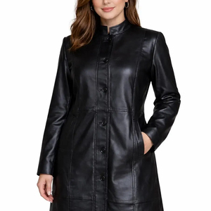 Abrigo Largo de Cuero para Mujer, Estilo Urbano de Invierno, Última Moda, Manga Larga, Cuello Alto, Cómodo - Product Image 3