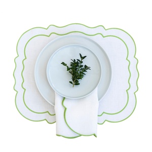 Scalloped Embroidered <b>Linen</b> <b>Cloth</b> Napkins for Hotel Pure <b>Linen</b> Placemat Natural Organic <b>Table</b> <b>Linen</b> Cotton <b>Cloth</b> Napkin - Product Image 1