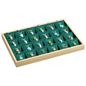 24 Slot Bamboo Wood Veet Pendant Jewelry Display Tray Premium Packaging & Display