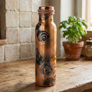 ขวดน้ำทองแดงลายดอกไม้แบบพกพาพร้อมฝาปิด - Product Image 5