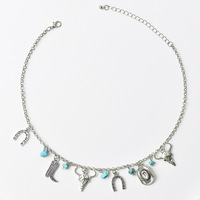 Western Style Cluster Charms Tête De Vache Cowboy Chapeau Botte Fer À Cheval Turquoise Pendentif Collier Bracelet Idée