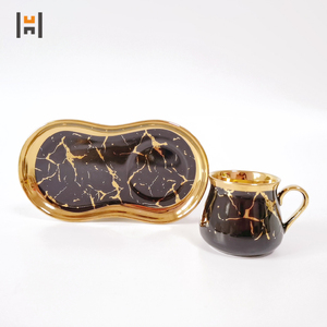 Set da tè turco in ceramica <span class=keywords><strong>tazza</strong></span> e piattino in porcellana con manico dorato Set di tazze da caffè per dessert espresso all'ingrosso - Product Image 2