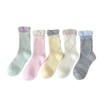 Nouvelles chaussettes fines tricotées mi-mollet style ballet avec nœud papillon, effet froncé, pour femmes, style japonais J-K, mignonnes pour filles, printemps/été