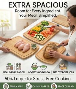 Juego <span class=keywords><strong>de</strong></span> 3 tablas <span class=keywords><strong>de</strong></span> cortar <span class=keywords><strong>de</strong></span> bambú <span class=keywords><strong>de</strong></span> lujo XL, superficie sin pegamento, extra grandes, gruesas y espaciosas, para cocina - Product Image 5