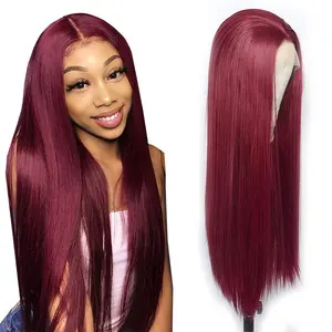 99J Burgundy Lace Front Wigs Human Hair 13x4 Lace Frontal Closure Long Straight Red Brazilian Hair Pre Plucked With Baby Hair