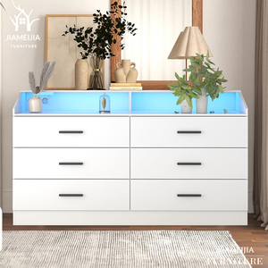 <span class=keywords><strong>Commode</strong></span> moderne blanche à 6 tiroirs avec éclairage LED <span class=keywords><strong>et</strong></span> station de charge, armoire de rangement avec ports USB - Product Image 1