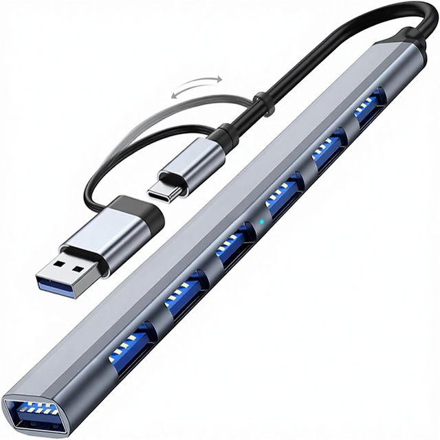 Aluminium USB 3.0 Type-C Hub 7 Ports for MacBook Mac Pro/Mini iMac PS4 PS5 Surface Pro Flash Drive for