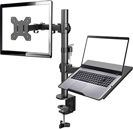 MG Dual Monitor Stand Arms with Laptop Tray Clamp Desk Mount VESA Screen PC 2 1 Adjustable Monitor Riser 32 Inches