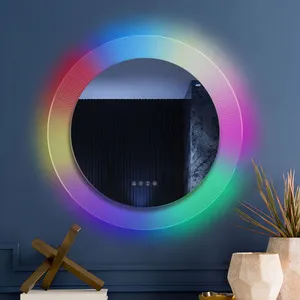 Modern RGB Multicolor Backlit Led Mirror IP23 Waterproof Round Wall Mount Mirror Led Shower Mirror