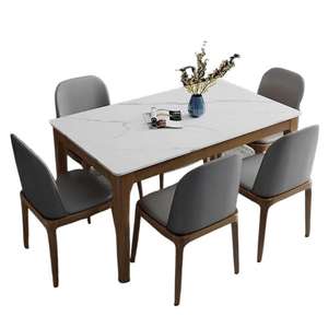 Ensemble table et chaises de salle à manger style italien, 6 pièces, en bois massif, rectangulaire, style occidental luxe léger - Product Image 2