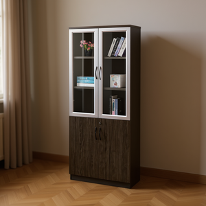 Libreria Homeera L80 W40 H200cm con Doppia Porta, Design Moderno, Mobile Contenitore per Soggiorno, in Melaminico Marrone - Product Image 2