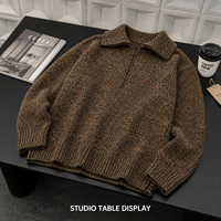 Pull en maille personnalisé pour homme, col quart zippé, coupe oversize, épais, hiver, décontracté, ourlet côtelé, style streetwear