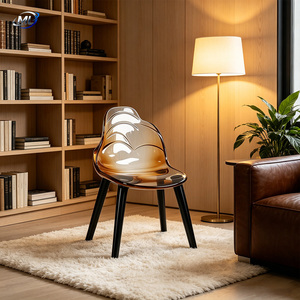 Chaise en résine transparente ML avec pieds noirs, mobilier de salon moderne, design contemporain, dossier ergonomique solide - Product Image 4