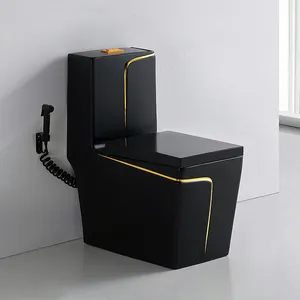 Badkamer Luxe Moderne Sanitair Vierkante Water Closet Keramische Commode Toiletpot Wc Goud Zwarte Kleur Een Stuk Wc