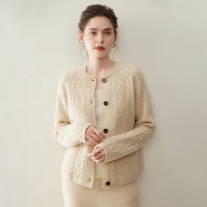 Suéter de Cachemira de Moda con Cuello Redondo, Cárdigan de Punto 100% Lana para Mujer, Otoño-Primavera - Product Image 3