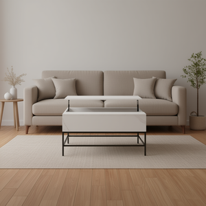 Mesa de Centro Moderna Blanca con Tapa Elevable, Superficie de Mármol, Patas de Metal, Muebles para el Hogar, Oficina, Sala de Estar - Product Image 2