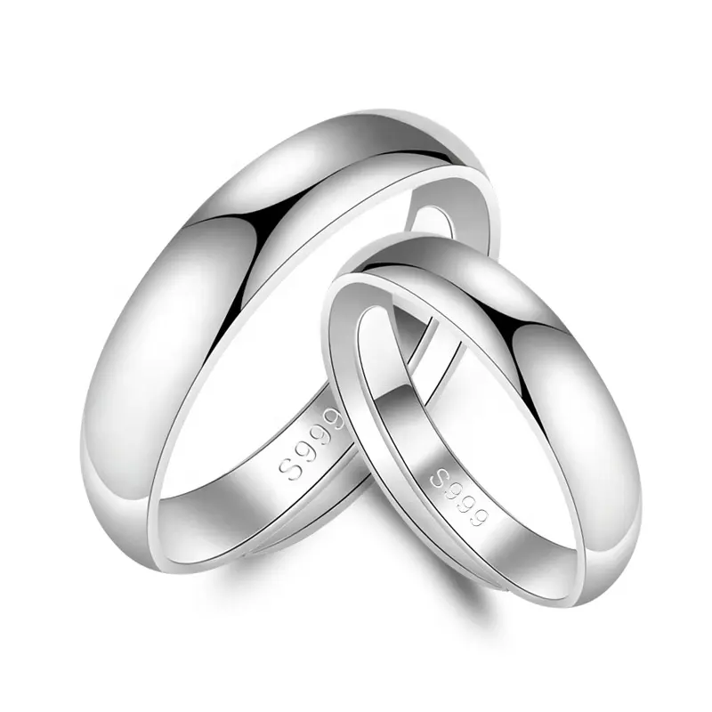 उच्च गुणवत्ता Minimalist चमकदार चांदी तांबे की अंगूठी शादी की अंगूठी जोड़ा रजत समायोज्य अंगूठी