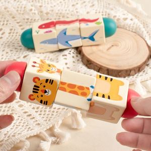 Baby First Gift Cute Toy Matching Pattern Rotating Spin Twist Blocks Eco-friendly Wooden Animal <b>Puzzle</b> - Product Image 3