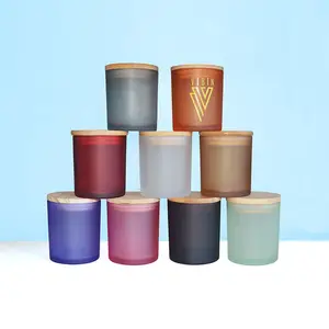 Contenitore di candele colorate su misura vuoto frost black ambra barattoli di vetro per la realizzazione di candele con coperchi