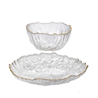 Ensemble de 4 assiettes à dîner en verre avec bordure dorée Vaisselle de mariage de luxe Assiette à dîner en verre transparente avec bordure dorée