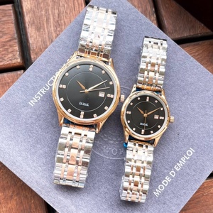 Ensemble de montres à quartz pour couple, bracelet en acier inoxydable or rose, cadran blanc avec index des heures en cristal, Omegaes - Product Image 5