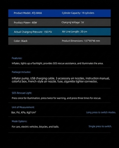 <span class=keywords><strong>Compresseur</strong></span> d'air portable sans fil 6000 mAh 150 PSI haute pression étanche léger avec affichage numérique - Product Image 6
