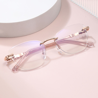 Monture de lunettes optiques pour femmes Partagas, vente en gros, logo personnalisé, œil de chat, sans monture, coupe diamant, charnière à ressort