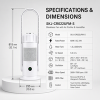 Kipas Tanpa Baling-Baling 3 in 1 Smart Bladeless Fan H13 HEPA Air Purifier Ultrasonic Humidifier Tangki 1.2L 9 Kecepatan Remote Timer Standing