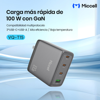 Chargeur GaN Miccell 100 W compact avec 3 ports USB-C + 1 port USB-A pour iPad et smartphones