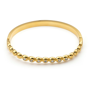 Hot Sale 18K Gold Plated Stainless Steel Jewelry Semi-Glossy Half <strong>Bead</strong> Zircon Cuff Bangles Waterproof for Women <strong>Bracelet</strong> B252583 - Product Image 6