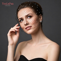 Voile de mariée YouLaPan VA06-B, noir et blanc, avec strass, style cage à oiseaux, avec bandeau, pour banquet et fête