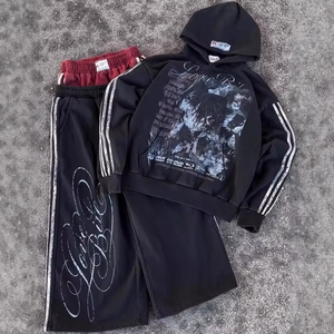 Conjunto de Moletom Streetwear Masculino 420 GSM Algodão Sublimado Personalizado com Capuz Duplo na Cintura - Top e Calça (<span class=keywords><strong>2</strong></span> Peças) - Product Image 1