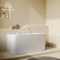 Baignoire balnéo WhiteForest avec trois jupes, adaptée aux petits et grands espaces, rectangulaire, à poser contre le mur, avec robinet, en acrylique