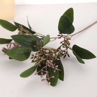 Ranting Daun Eucalyptus Buatan Berbiji, Daun Sutra Hijau, Cabang Biji Palsu untuk Dekorasi Pernikahan dan Rumah