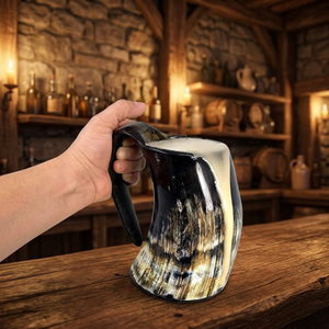B.S. INTERNATIONAL NACFR560 Chope à bière personnalisable en corne de Viking, écologique, compatible lave-vaisselle, design vintage, finition naturelle, sur mesure - Product Image 1