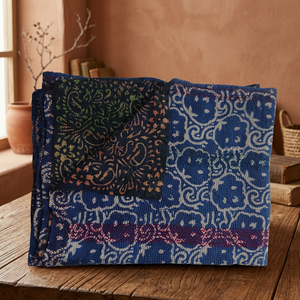 New <b>Blue</b> Indigo Print Handmade Kantha Reversible Cotton Sari Gudri - Product Image 3
