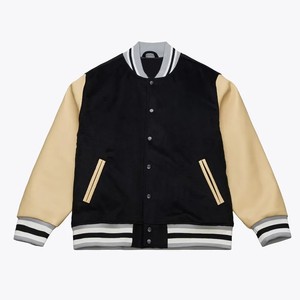 Veste universitaire noire et beige pour homme, coupe classique, en polyester et coton, pour l'automne, avec col et poches - Product Image 6