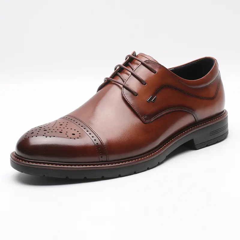 Leather dress shoes oxfords for boys business brown lace up derby shoes
